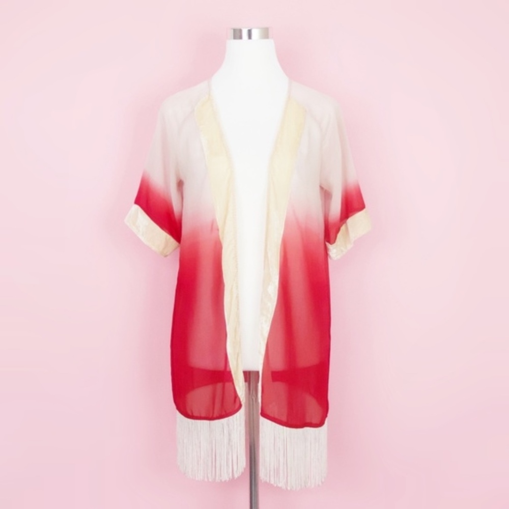 Petticoat Alley Sheer Velvet Fringe Kimono Duster